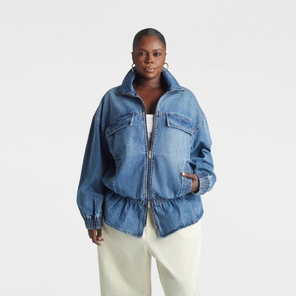 KBB by KAHLANA x Target Plus 2X 2 X-Large The Peplum Denim Jacket Dark Wash Jean